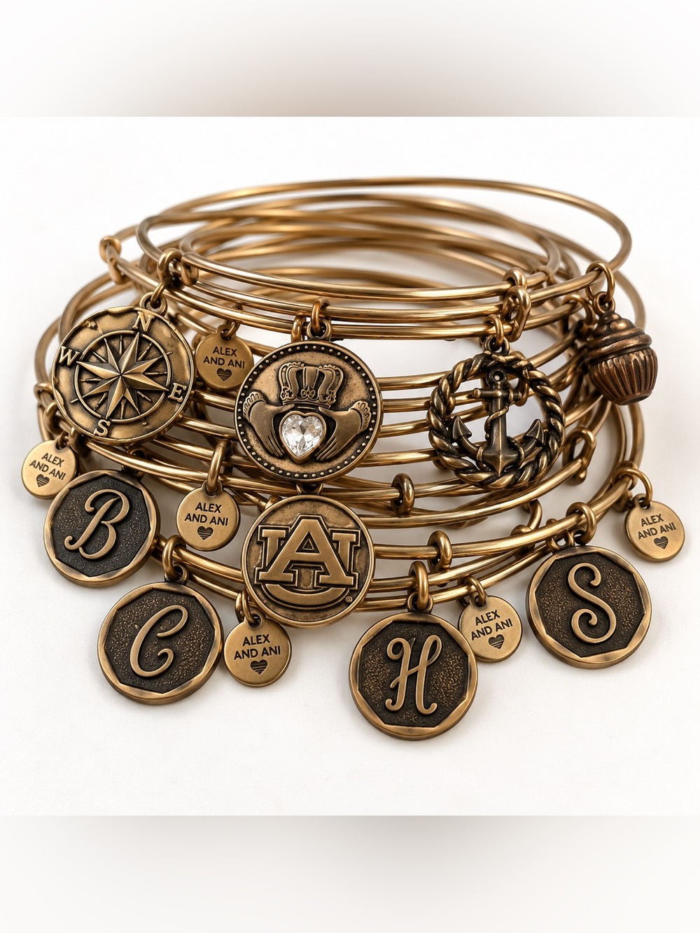 Alex and Ani Bracelet Lot of 9 Gold Charm Bangles